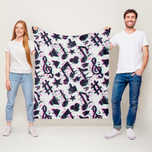 Distorted Musical Notes & Hearts Pattern Fleece Blanket