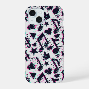 Distorted Musical Notes & Hearts Pattern iPhone 15 Case