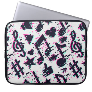 Distorted Musical Notes & Hearts Pattern Laptop Sleeve
