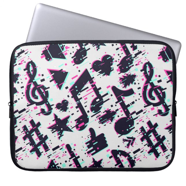 Distorted Musical Notes & Hearts Pattern Laptop Sleeve (Front)