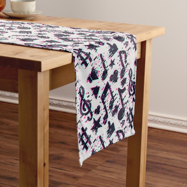 Distorted Musical Notes & Hearts Pattern Medium Table Runner (In Situ)