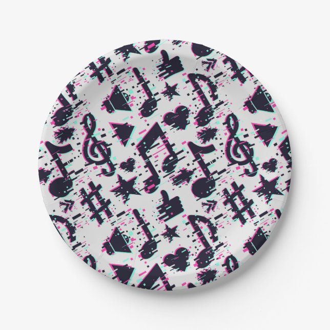 Distorted Musical Notes & Hearts Pattern Paper Plate (Front)