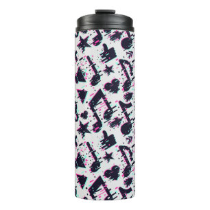 Distorted Musical Notes & Hearts Pattern Thermal Tumbler