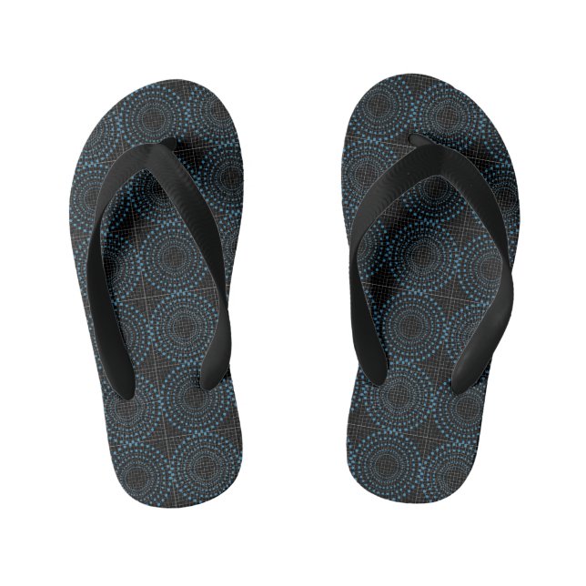 Distortion Circle 01b.Black BG Kid's Flip Flops (Footbed)