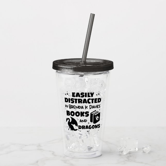 Distracted By Brenda K Davies Books and Dragons Acrylic Tumbler (Back Ice)