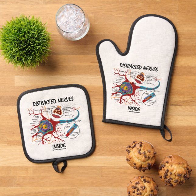 Distracted Nerves Inside Neuron Synapse Humour Oven Mitt & Pot Holder Set (Top Down)