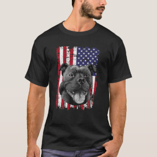 Distress American Flag Staffordshire Bull Terrier T-Shirt