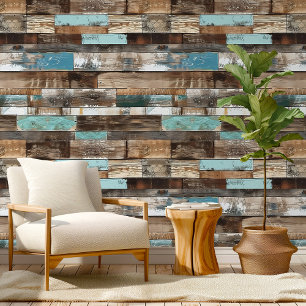 Distress Beachwood Hor Blue Brown Pattern Room Wallpaper