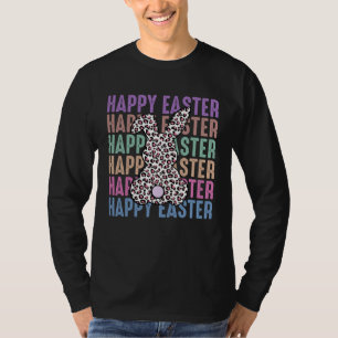 Distress Bunny Leopard Print Girls Women Happy Eas T-Shirt