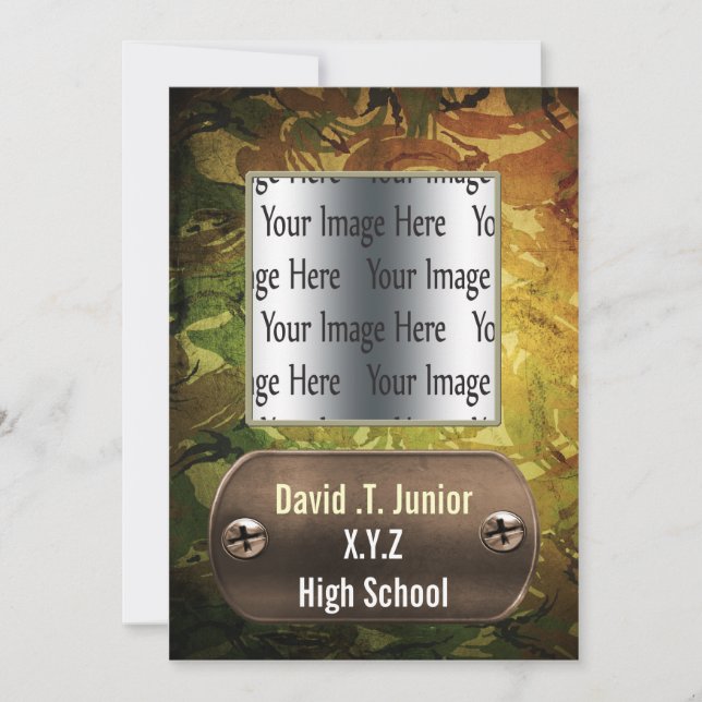 distress green camo Graduation photo Invitation (Front)