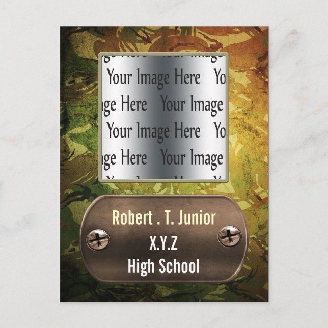 distress green camo Graduation photo Invitation (Front)