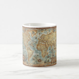 Distress Vintage antique drawn world map Coffee Mug