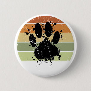 Distresse Paint Spatter Dog Paw Print Retro Sunset 2 Inch Round Button