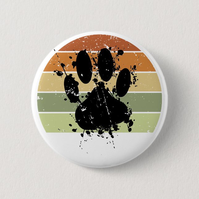 Distresse Paint Spatter Dog Paw Print Retro Sunset 2 Inch Round Button (Front)