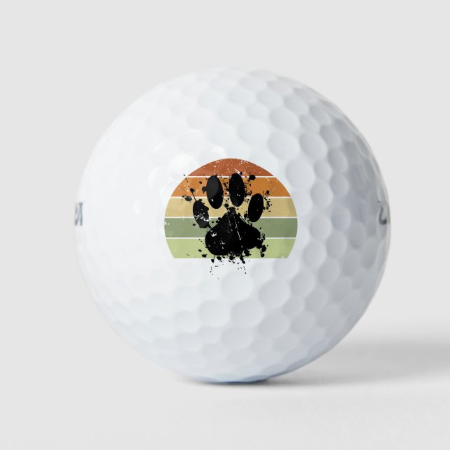 Distresse Paint Spatter Dog Paw Print Retro Sunset Golf Balls (Front)