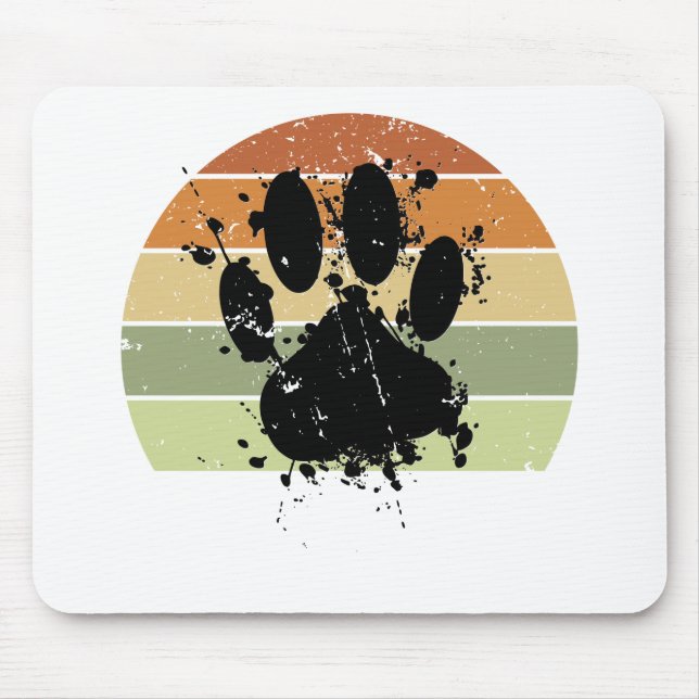Distresse Paint Spatter Dog Paw Print Retro Sunset Mouse Pad (Front)