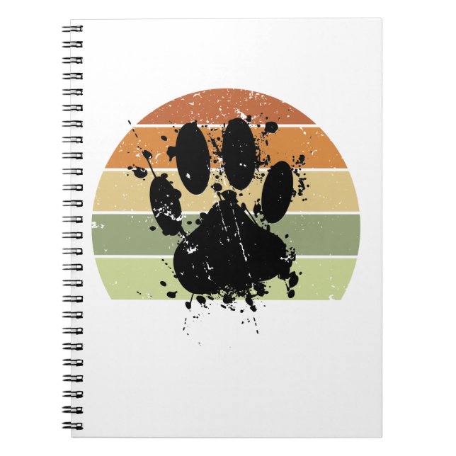 Distresse Paint Spatter Dog Paw Print Retro Sunset Notebook (Front)