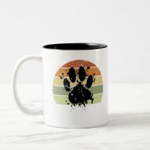 Distresse Paint Spatter Dog Paw Print Retro Sunset Two-Tone Coffee Mug