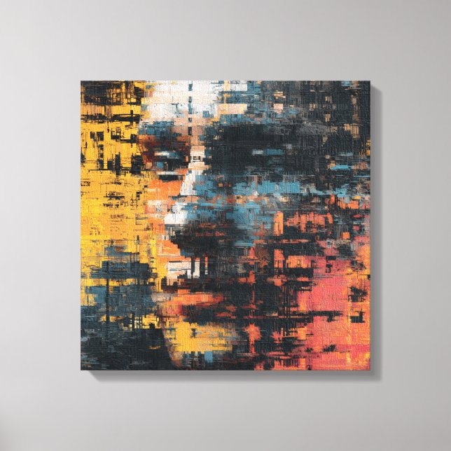 Distressed Abstract Expressionism Teal and White Canvas Print (Front)