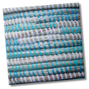 Distressed African Aqua Blue Basket Weave Rope Tile