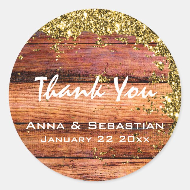 *~* Distressed Aged Wood Glitter Generic AP49 Classic Round Sticker (Front)