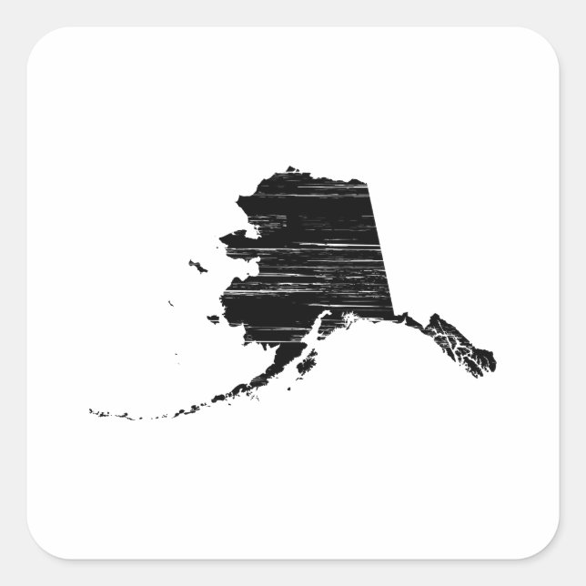 Distressed Alaska State Outline Square Sticker (Front)