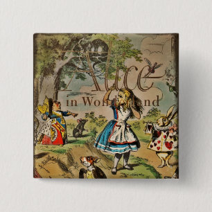 Distressed Alice and Friends Cover 2 Inch Square Button
