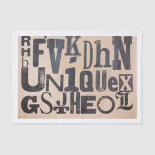 Distressed Alphabet Letters Spelling "Unique" Tissue Paper