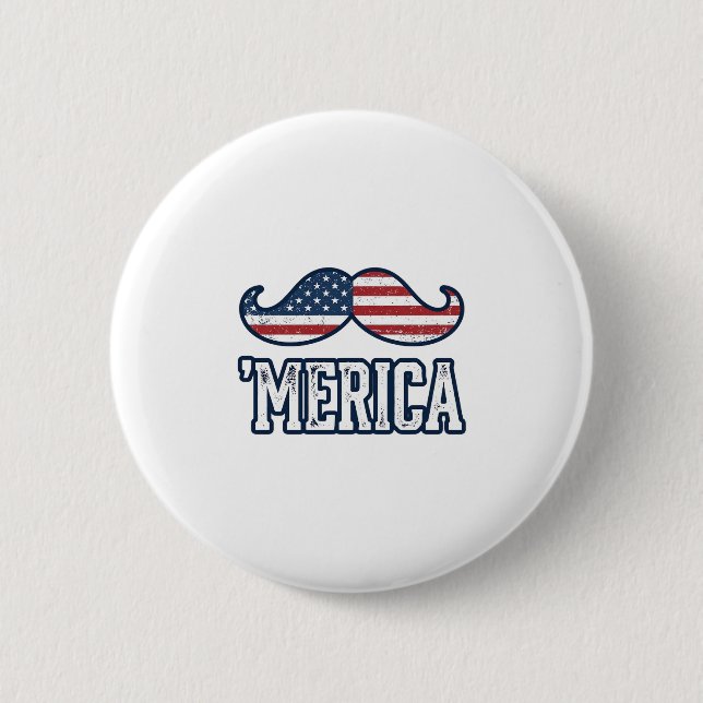 Distressed America Moustache Patriotic Vector Desi 2 Inch Round Button (Front)
