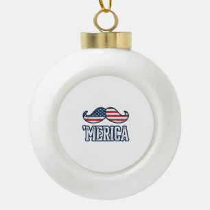 Distressed America Moustache Patriotic Vector Desi Ceramic Ball Christmas Ornament