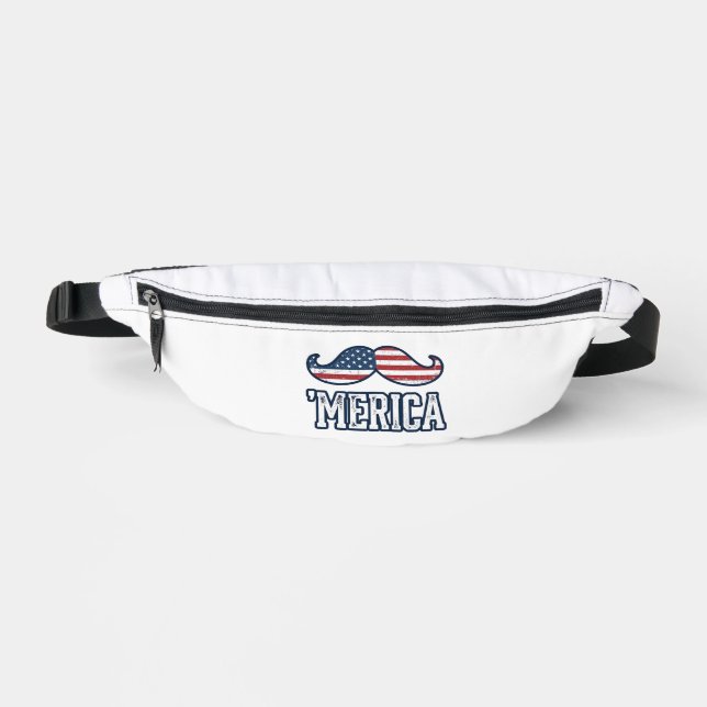 Distressed America Moustache Patriotic Vector Desi Fanny Pack (Front)