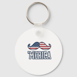 Distressed America Moustache Patriotic Vector Desi Keychain