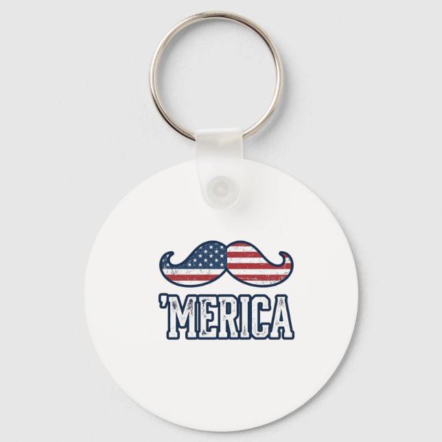 Distressed America Moustache Patriotic Vector Desi Keychain (Front)
