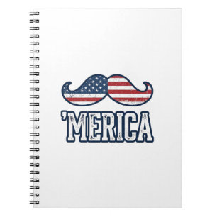 Distressed America Moustache Patriotic Vector Desi Notebook