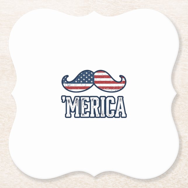 Distressed America Moustache Patriotic Vector Desi Paper Coaster (Front)