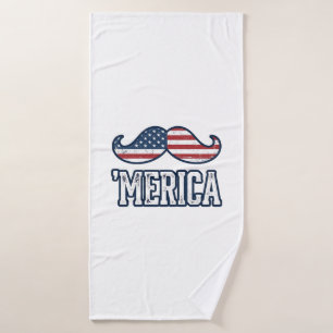 Distressed America Mustache Patriotic Vector Desig Bath Towel