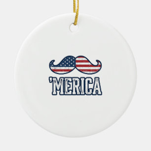 Distressed America Mustache Patriotic Vector Desig Ceramic Ornament