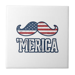 Distressed America Mustache Patriotic Vector Desig Tile