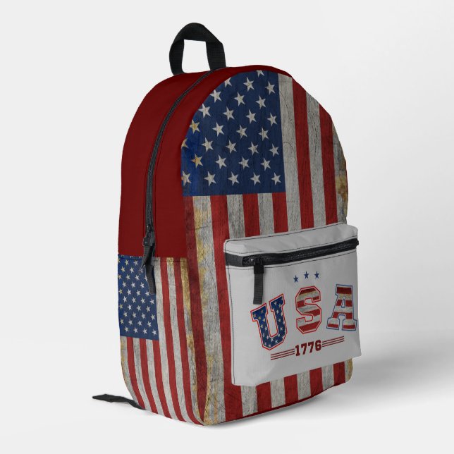 Distressed American Flag 1776 Patriotic Veterans  Printed Backpack (Back Corner Left)