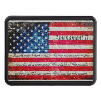 Distressed American Flag & 2nd Amendment On Bricks Trailer Hitch Cover