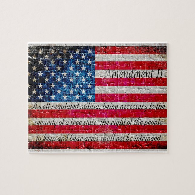 Distressed American Flag And Second Amendment Jigsaw Puzzle (Horizontal)
