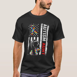Distressed American Flag Autism Aunt Bear Awarenes T-Shirt