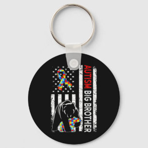 Distressed American Flag Autism Big Brother Bear A Keychain
