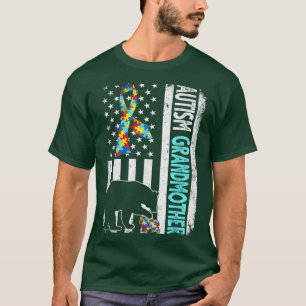 Distressed American Flag Autism Grandmother Bear A T-Shirt