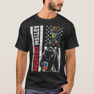 Distressed American Flag Autism Grandpa Bear Aware T-Shirt