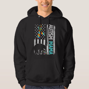 Distressed American Flag Autism Mama Bear Autistic Hoodie