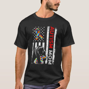 Distressed American Flag Autism Mom Bear Awareness T-Shirt