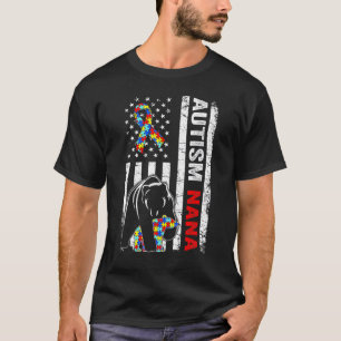 Distressed American Flag Autism Nana Bear Awarenes T-Shirt