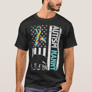 Distressed American Flag Autism Nanny Bear Autisti T-Shirt