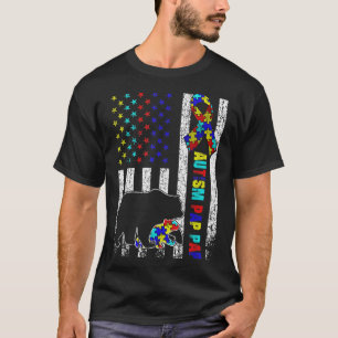 Distressed American Flag Autism Pap Pap Bear Aware T-Shirt